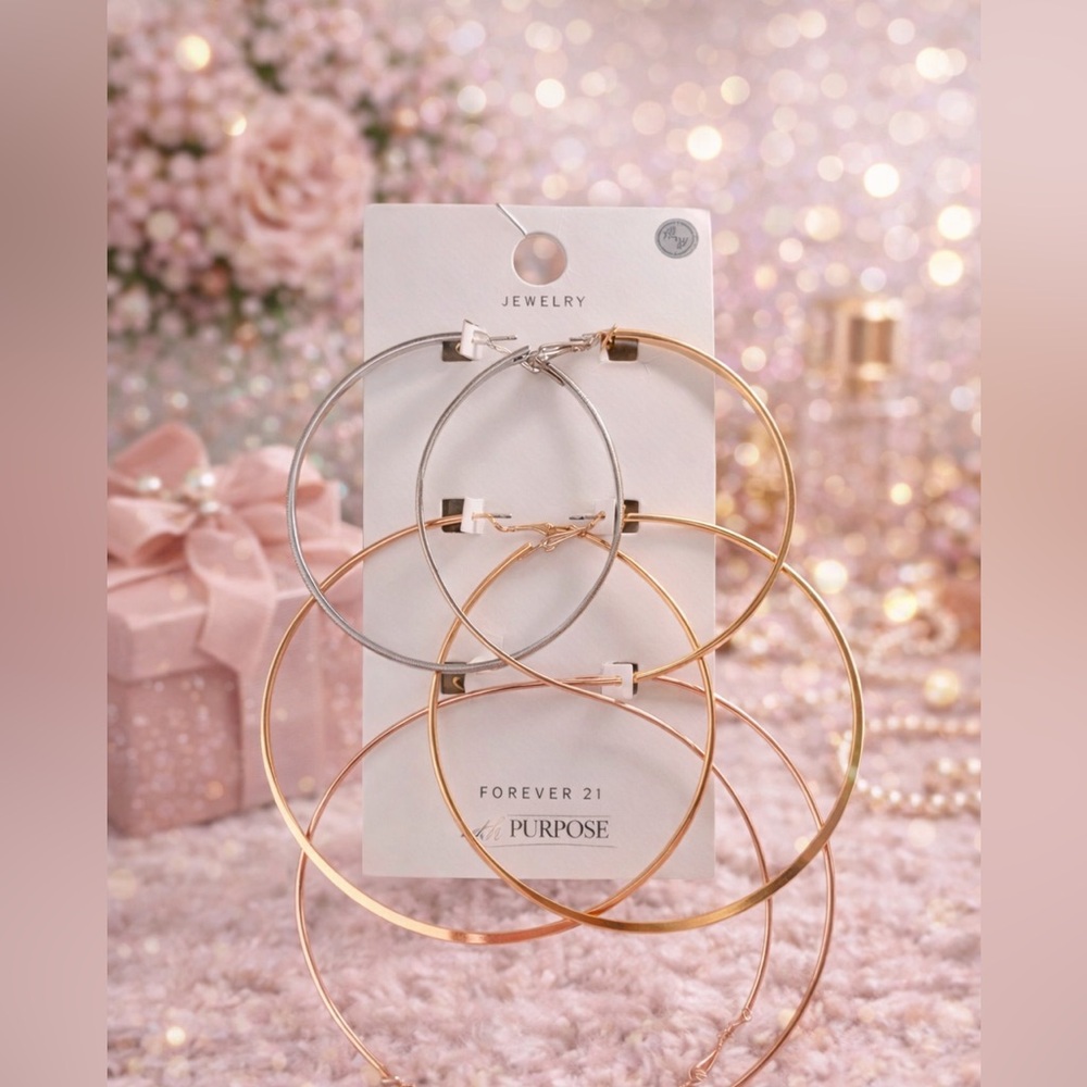 Forever 21 Gold and Silver Hoop Earrings Set With Purpose Set of 3 NEW